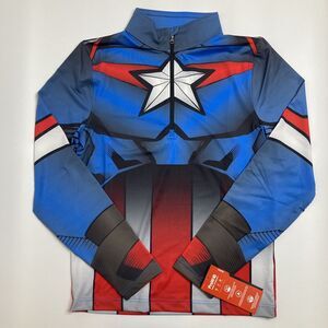 Spyder Marvel Tech 1/4 Zip Pullover Top Captain America Men's Small Blue